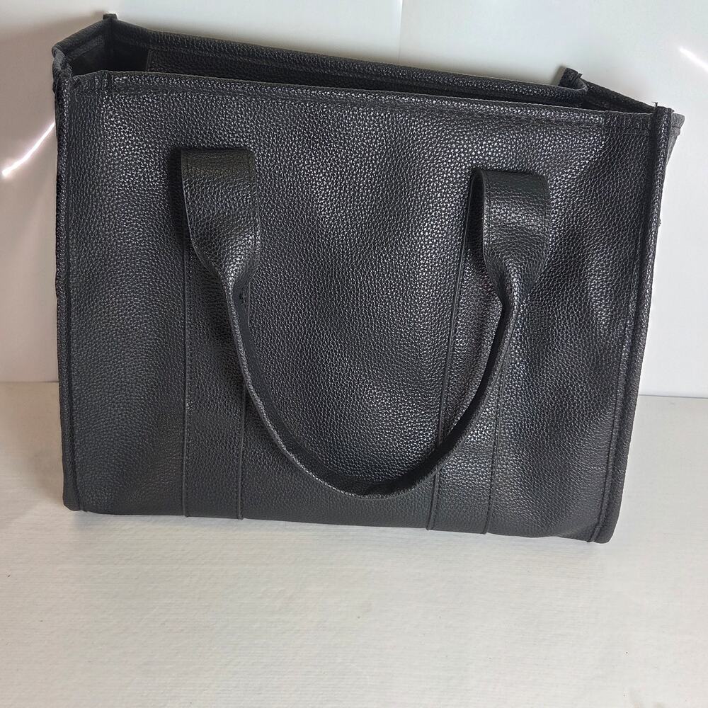 The Tote Bag Black Pebbled Faux Leather Shoulder Bag Medium Top Handle Purse - Picture 2 of 4